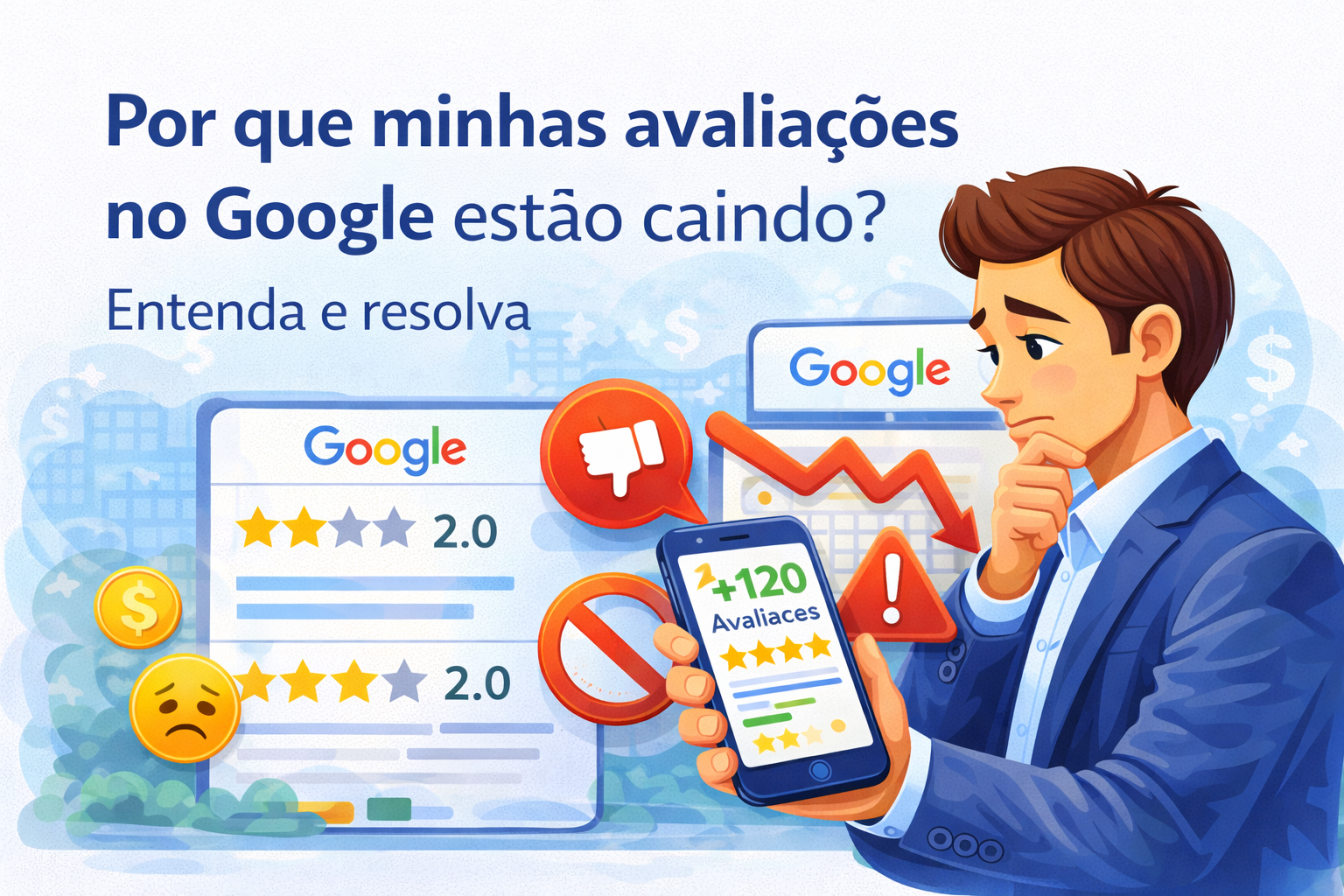 Avaliações caindo no Google