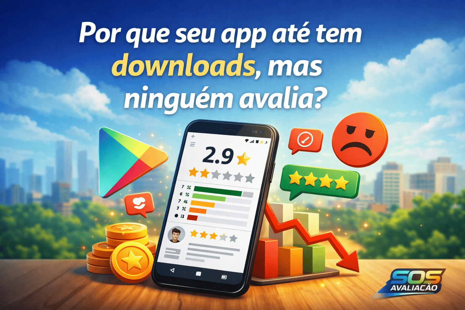 App com downloads mas sem avaliações